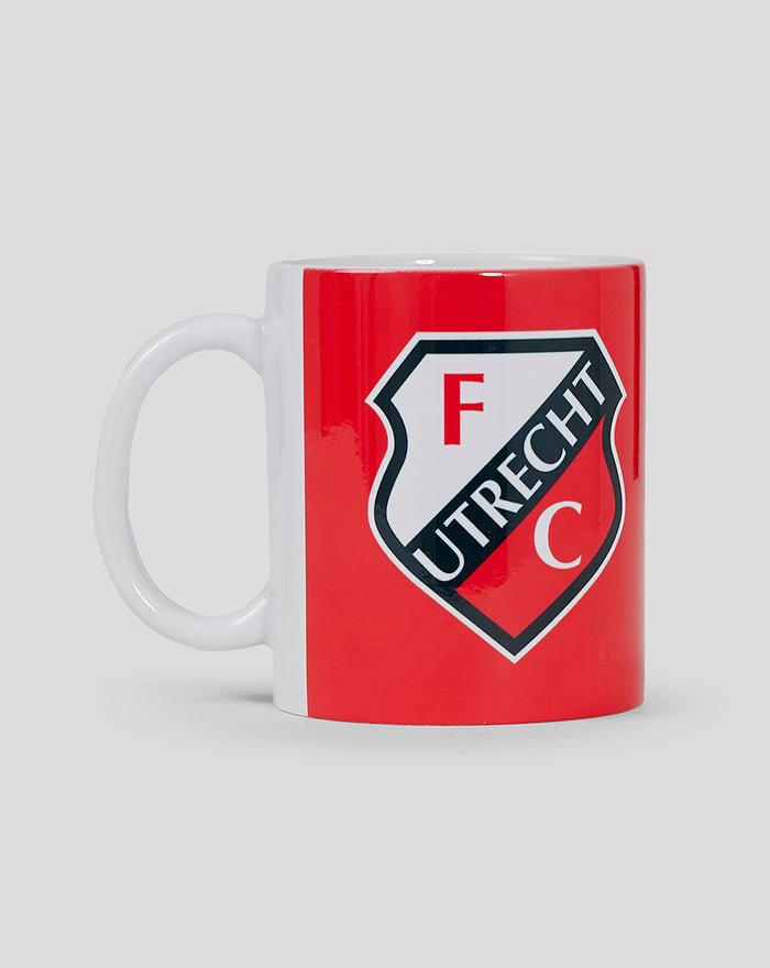 Side view of FC Utrecht mug with crest
