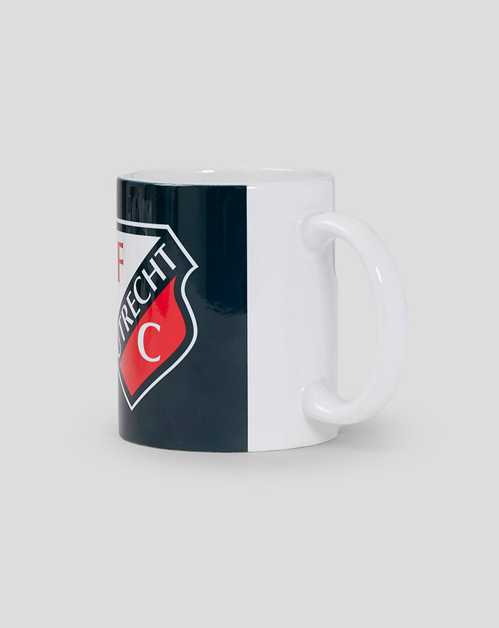 Side view of white ceramic mug showing FC Utrecht crest wrapping around the side