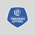 Blue shield badge with Eredivisie logo and VRIENDEN LOTERIJ text on a light gray background