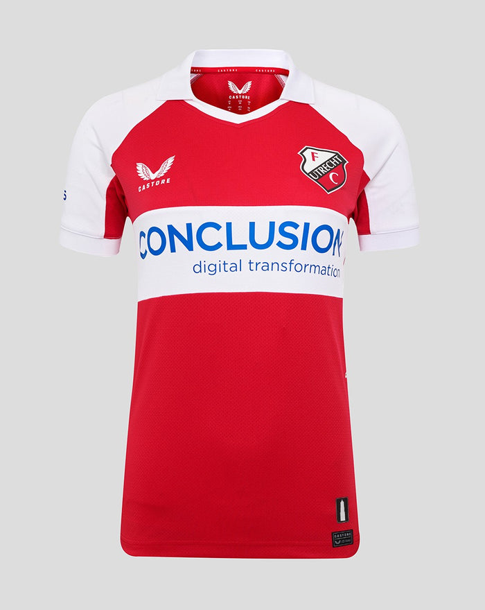 Red and white FC Utrecht women's fourth shirt with crest on the left chest.