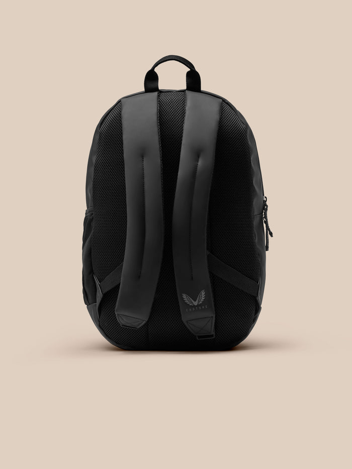 Rear view of Castore Core Backpack gunmetal with padded shoulder straps and top carry handle
