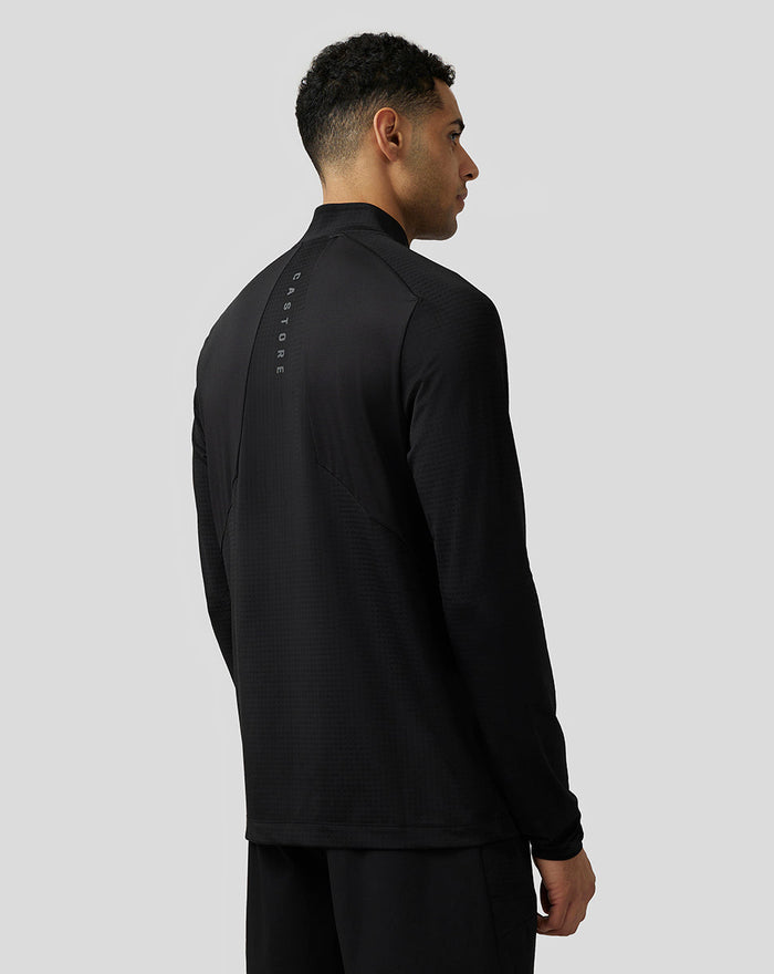 Back view of a man in black Apex Aeromesh Kwartrits Top showing CASTORE branding along the back