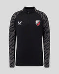 Front view of black FC Utrecht training midlayer top for juniors with camo sleeves; crest and Castore logo on chest.