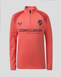 Rosé FC Utrecht junior training midlayer top with zip neck and high collar, featuring Castore logo and team crest.