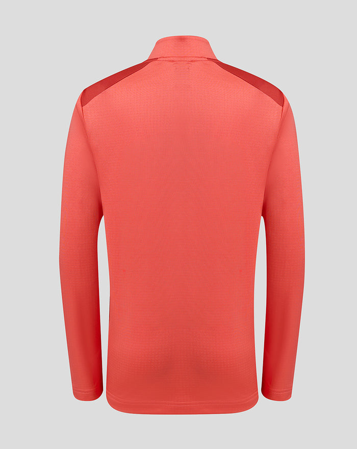 Back view of coral FC Utrecht midlayer top showing smooth back and red shoulder panels.