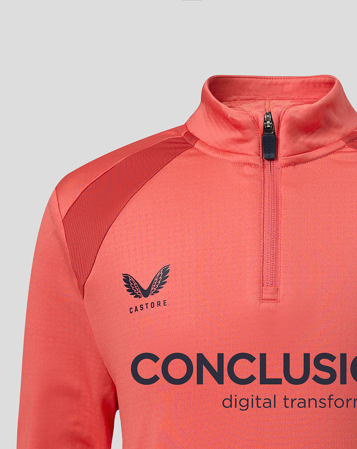 Rose FC Utrecht training midlayer top close up with high collar and half zip, Castore logo on chest