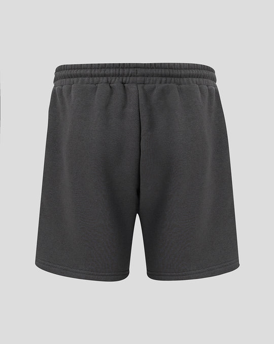 Back view of dark gray FC Utrecht Travel fleece shorts for juniors with elastic waistband.