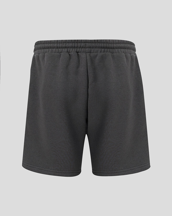 Back view of dark gray FC Utrecht Travel fleece shorts for juniors with elastic waistband.