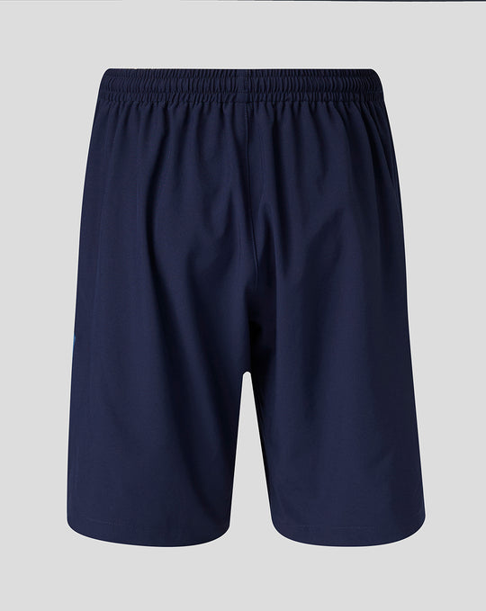 Back view of junior navy FC Utrecht training shorts with an elastic waistband