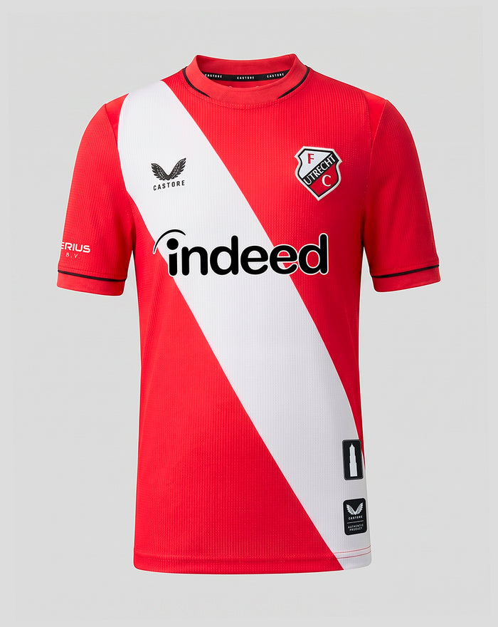 FC Utrecht thuisshirt 26/27 junior met diagonale witte band en Indeed sponsor op voorzijde