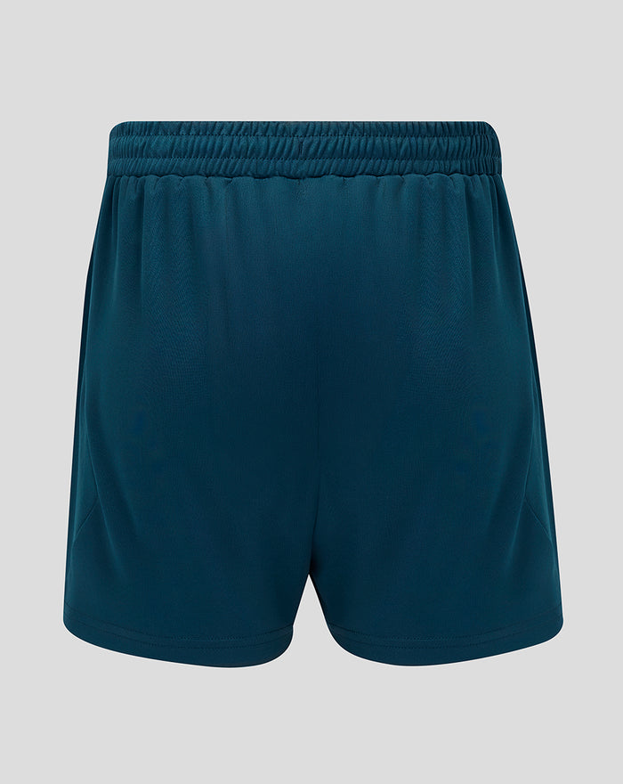 Back view of teal FC Utrecht Uitshort junior with elastic waistband.