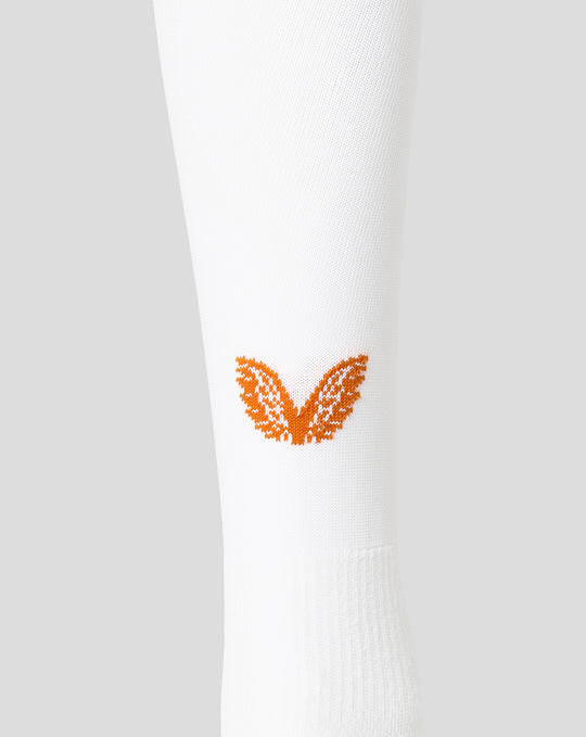 White FC Utrecht third kit sock with orange wing logo on the lower leg