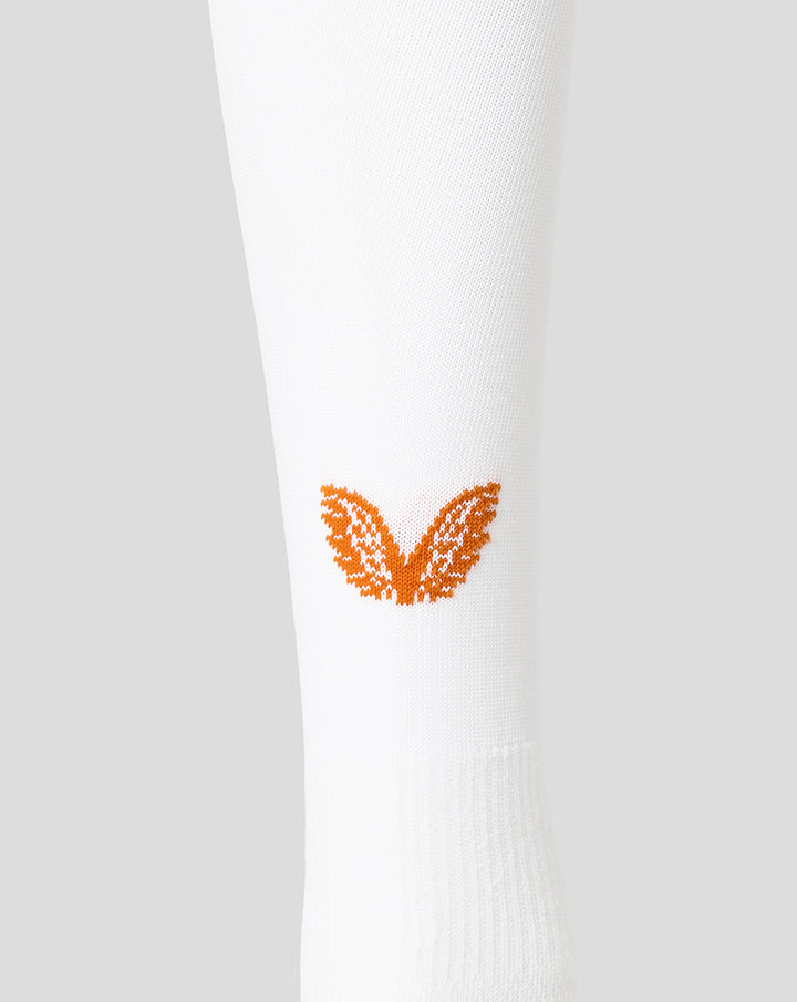 White FC Utrecht third kit sock with orange wing logo on the lower leg
