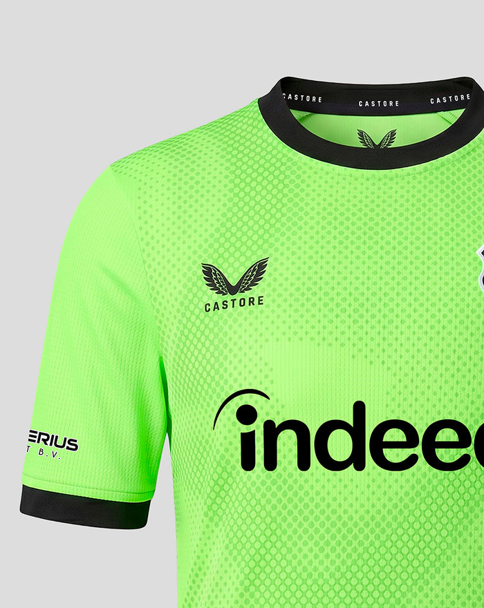 Neon green FC Utrecht keeper jersey with indeed across the front and crest on the left chest.