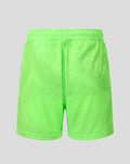 Back view of neon green keeper shorts with elastic waistband and dotted texture