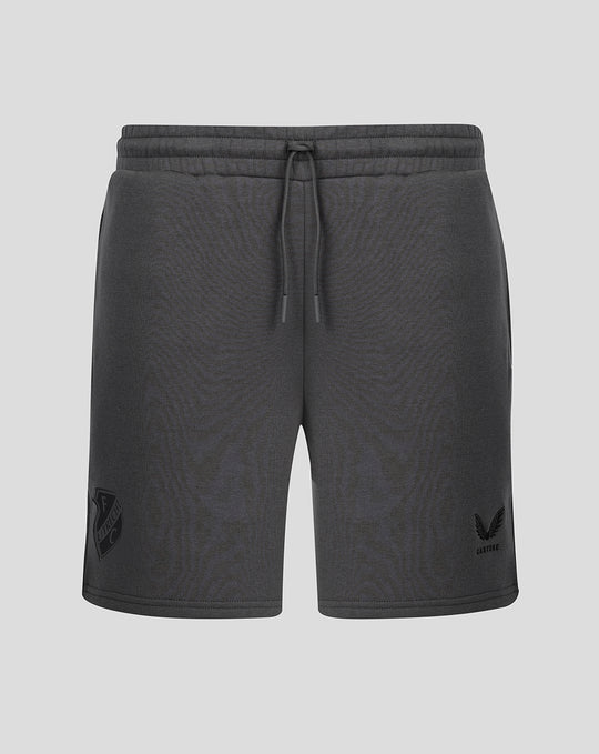 Dark grey FC Utrecht Travel fleece shorts with drawstring waist and left leg crest.