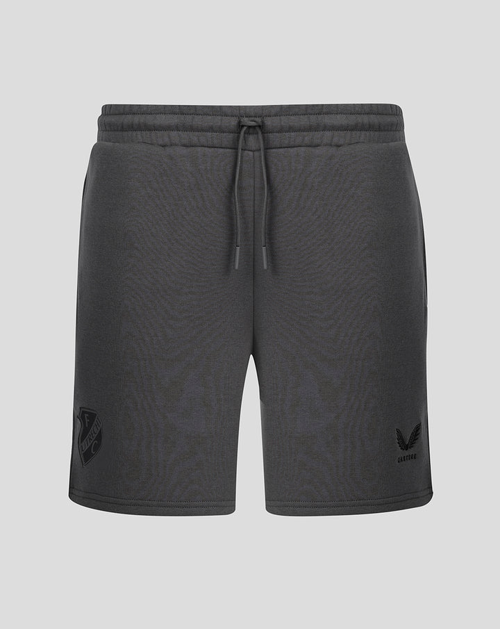 Dark grey FC Utrecht Travel fleece shorts with drawstring waist and left leg crest.