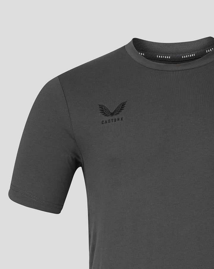 Dark grey men's FC Utrecht Travel T shirt with subtle chest crest embroidery.