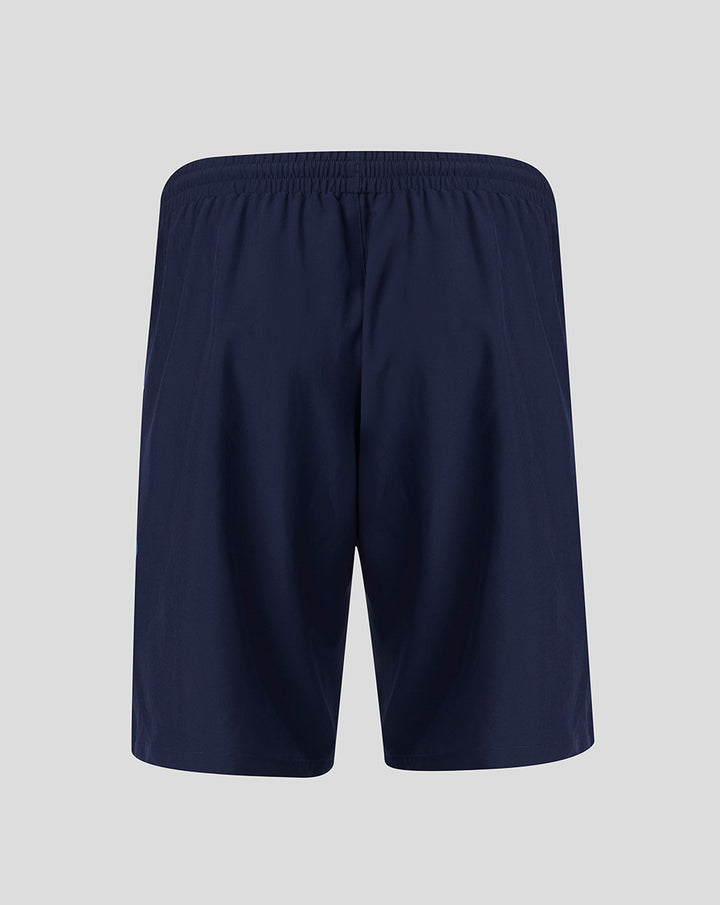 Back view of dark navy FC Utrecht training shorts with an elastic waistband.