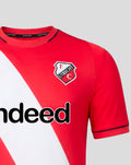 Back view of red FC Utrecht home shirt with diagonal white sash crest on chest and Wissel.nl sponsor on lower back