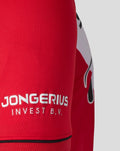 Close-up of red FC Utrecht Pro Thuisshirt 26/27 with Jongerius Invest sponsor text