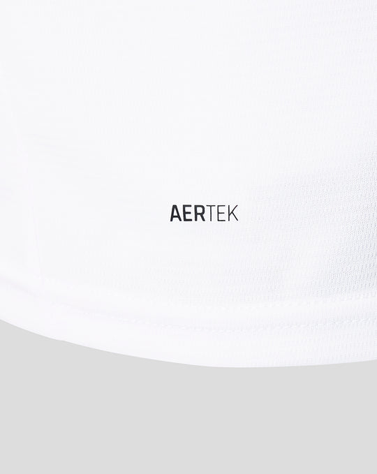 Close up of white jersey with AERTEK breathable fabric label.