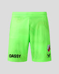 Neon green FC Utrecht keeper shorts with dotted pattern and club crest