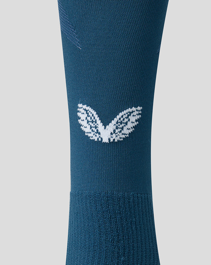Blue FC Utrecht junior sock with white wings logo on the lower leg
