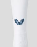 Witte FC Utrecht uitkousen met blauw vleugelachtig logo op het onderbeen