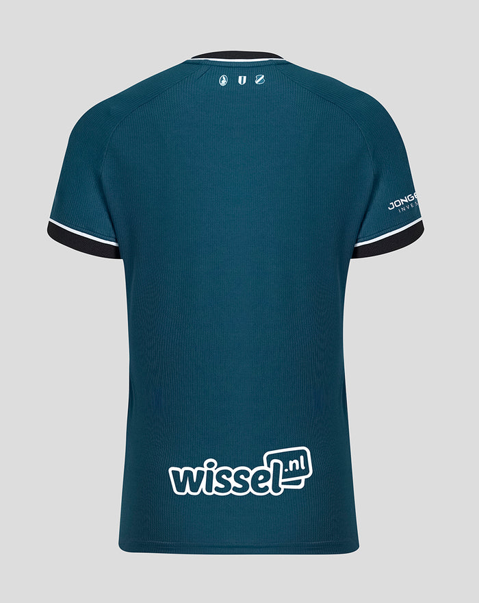 Back view of FC Utrecht 26/27 womens away shirt in teal with Wisser.nl on the lower back and white sleeve trim