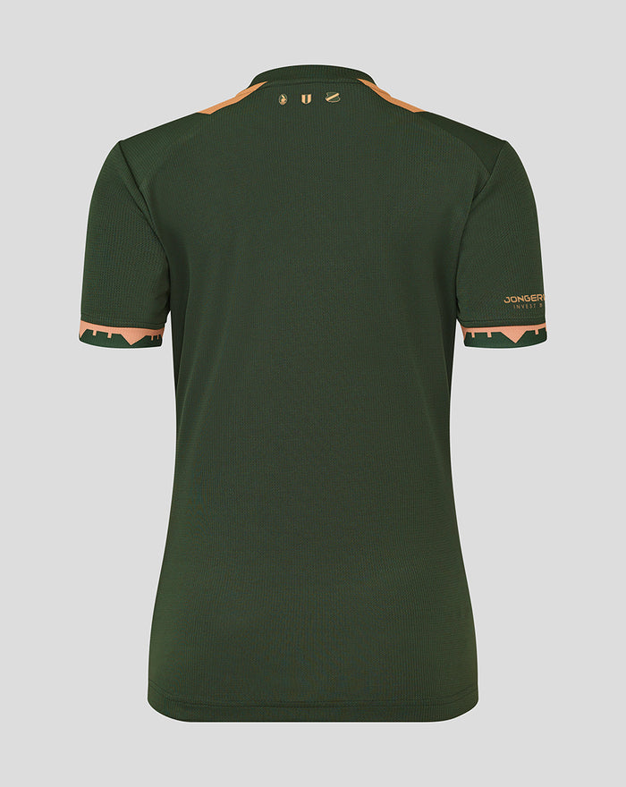 Back view of the FC Utrecht 25/26 women's away shirt showing tan shoulder panels and small logos near the neckline.