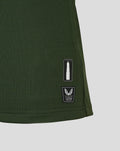 Lower sleeve hem of FC Utrecht Uitshirt 25/26 women in dark green showing a tower badge and Authentic Castore Product patch