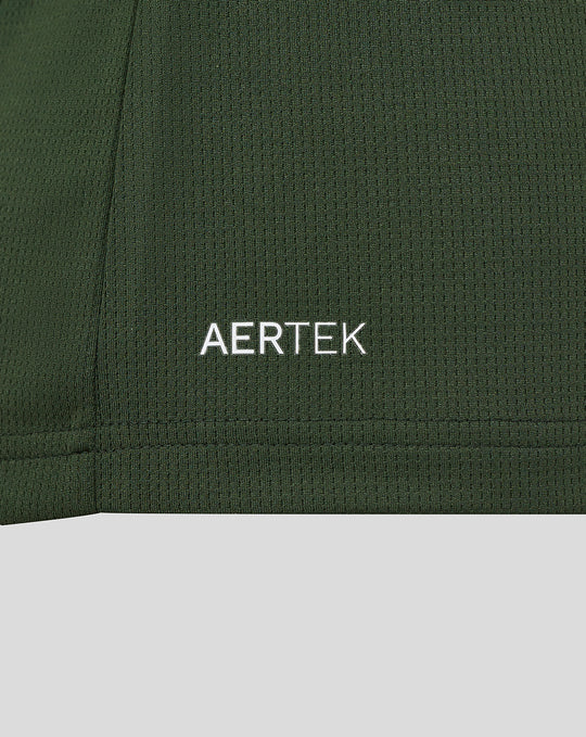 Hem edge of FC Utrecht Uitshirt 25/26 with AERTEK branding on dark green fabric