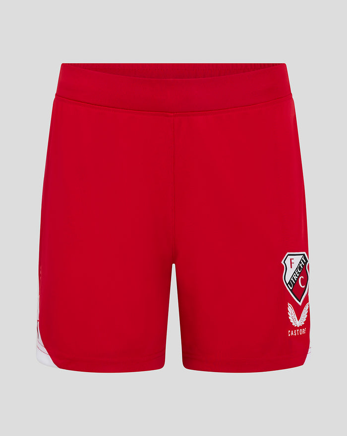 Red shorts with FC Utrecht crest and Castore branding on the right leg