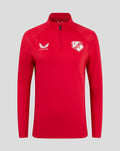 Front view of red FC Utrecht Rise Pro training top for women with white club crest and Castore logo.