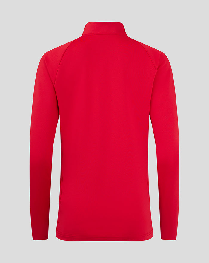 Back view of red FC Utrecht Rise Pro training top for women with clean silhouette and high collar.