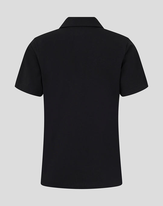 Back view of black FC Utrecht Travel Polo for women with short sleeves and a structured collar