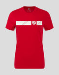 Red FC Utrecht classic cotton T shirt for women with white graphic stripe and crest