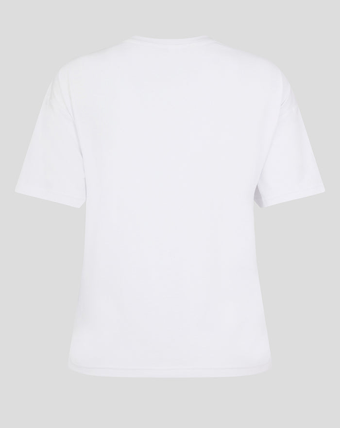 Back view of a plain white T shirt without visible graphics