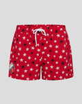 Red pajama shorts with white star pattern white drawstring and FC Utrecht patch on the left leg