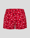 Red pajama shorts with white and black stars pattern