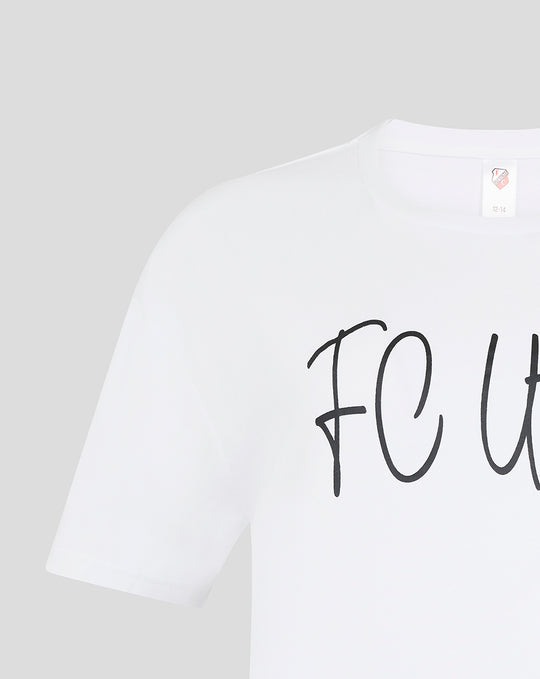 Close up of white pajama T shirt neckline with label visible