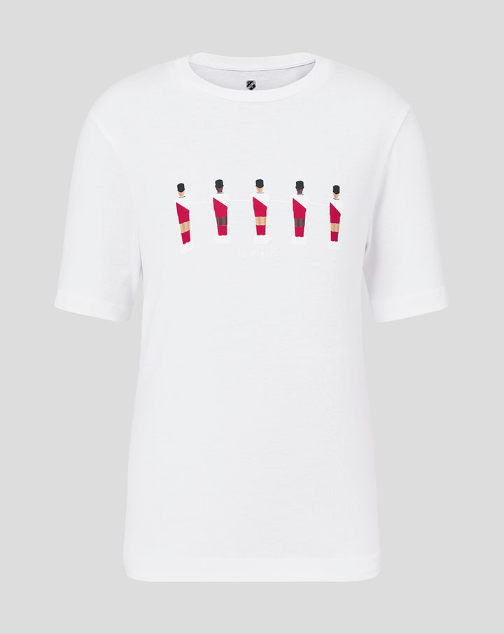 White junior FC Utrecht tafelvoetbal T-shirt featuring five stylized players across the chest.