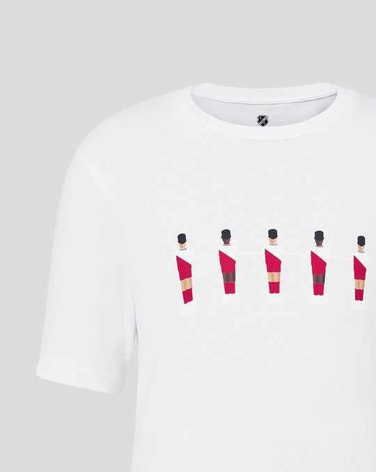 White junior FC Utrecht Tafelvoetbal T shirt with a row of stylized players printed on the front