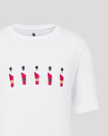 White junior FC Utrecht Tafelvoetbal T shirt featuring a row of stylized players on the front graphic