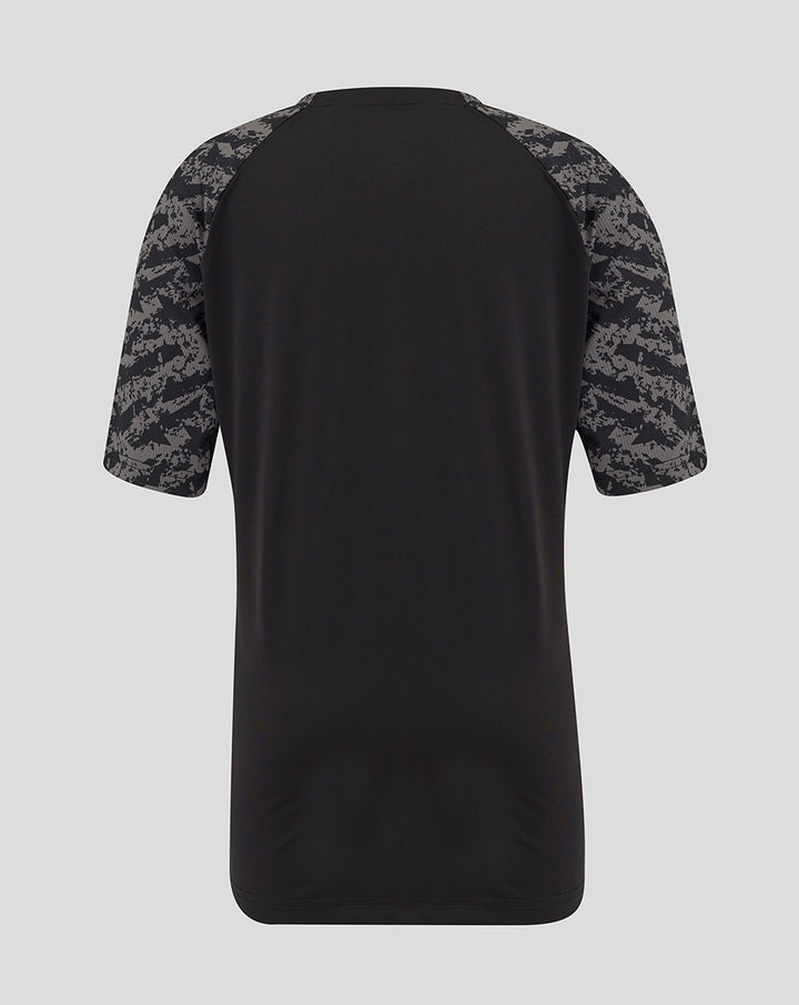 Achterkant van zwart junior FC Utrecht trainings T-shirt met camouflage mouwen