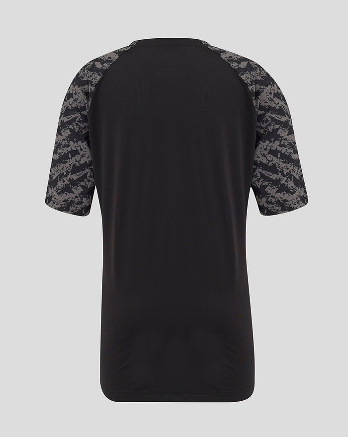 Achterkant van zwart junior FC Utrecht trainings T-shirt met camouflage mouwen