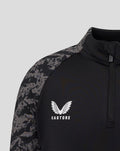 Junior zwarte FC Utrecht trainingsmidlayer top met camouflage op de schouders en het Castore logo op de borst