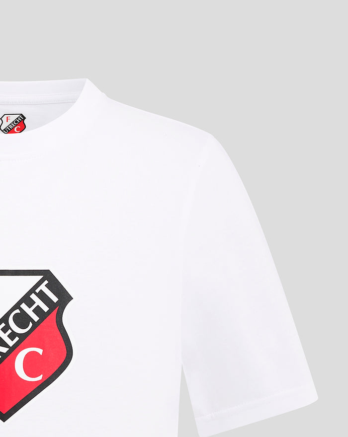White FC Utrecht core logo junior T-shirt showing a partial crest on the chest