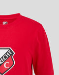 Front view of red FC Utrecht junior T-shirt with large crest graphic on the lower left.